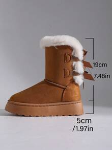 Classic Girl's Waterproof Anti-Slip Mid-Calf Or Rear Bowknot Snow Boots, Versatile Comfortable Warm Ankle Boots, Available In Brown, Black And Beige, Suitable For Indoor Warmth And Mild Outdoor Waterproof, Student Winter Snow Boots, Essential For Christmas - Brown - View 9