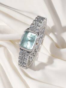 1 件优雅奢华时尚女士手链手表，镶有钻石，生日/节日礼物 - 藍色 - 查看 2