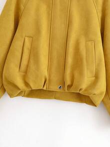 Chaqueta bomber casual de manga raglán con cuello, de unicolor, con bolsillo y cremallera, y forro polar, para otoño/invierno