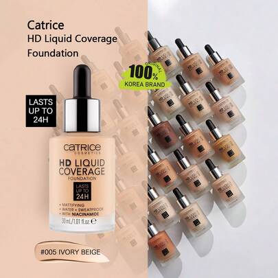 Catrice HD液体遮瑕粉底液005，轻盈液体质地，自然遮瑕，均匀肤色，适合日常使用，打造自然妆容，全面遮盖，30毫升/1.01液体盎司。