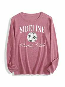 Sideline Social Club  Soccer Ball Logo DesignWomens Long-Sleeve Crewneck T-Shirt - 珊瑚粉 - 查看 1