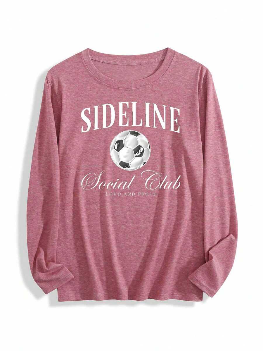 Sideline Social Club  Soccer Ball Logo DesignWomens Long-Sleeve Crewneck T-Shirt - 珊瑚粉 - 查看 1