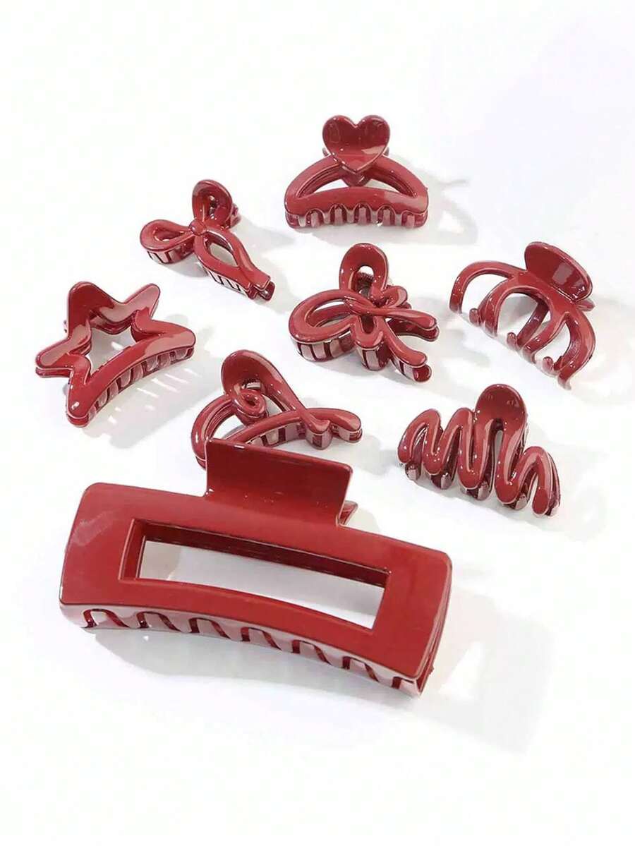 8pcs/Set Burgundy Solid Color Acetate Delicate Small Hair Clips, Hair Claw Barrettes, High-End Hair Accessories Clips, Suitable For Women To Fix Half Hair