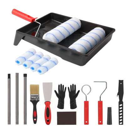 Paint Roller Kit With Frame & Tray (Red) - 9-Inch Wall Painting Tools Set For DIY Home Renovation