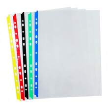 1 pieza de 10 paquetes de bolsas de archivo de borde de color PP con 11 agujeros, bolsa de plástico A4 para almacenamiento de documentos, bolsa de protección de datos de oficina para estudiantes - Multicolor - Ver 9