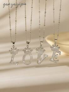 1pc Elegant Crown A-Z Initial Pendant Necklace, Suitable For Women & Girls, Personalized Crystal Zirconia Letter Necklace, Valentine's Day, Mother's Day, Wedding Gift, Fashion Jewelry Accessory, Valentine's Day, Mother's, Christmas Gift