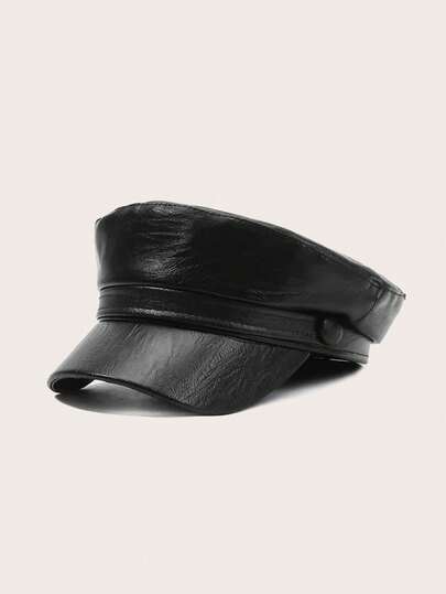 时尚百搭纯色 PU 皮革贝雷帽，时尚休闲贝雷帽