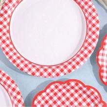 红色格子纸盘，派对用一次性盘子 - 彩色 - 查看 3