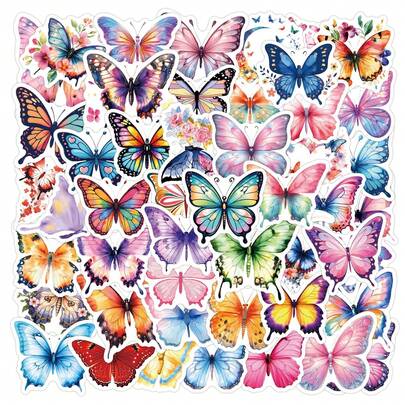 60 piezas/paquete Pegatinas estéticas retro románticas misteriosas y lindas con mariposas de colores vintage, pegatinas estéticas divertidas de dibujos animados para manualidades, papelería autoadhesiva, tarjetas, sobres, guitarras, decoración de instrumentos, regalos para adolescentes, fiestas, recompensas, motivación, Año Nuevo, invierno, Navidad, decoración de Halloween