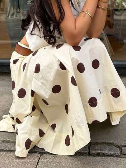 Casual Polka Dot Print Midi-Length Skirt For Women Elegant Straight Skirts Chic Streetwear Clothes Office Ladies Outfits Beach Vacation