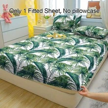 1 Peça Lençol Ajustável com Estampa de Folha de Palmeira Respirável, Capa de Colchão Macia e Confortável para Quarto, Quarto de Hóspedes e Dormitório, Protetor de Colchão, Roupa de Cama (Fronha Não Incluída)