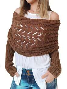 1pc Solid Color Hollow Sleeve Shawl Scarf, Soft & Lightweight, Minimalist Casual, Suitable For Daily Wear, All Seasons, Ideal For Evening Gala, Party, Travel, Office, Wedding And Other Occasions, Makes A Great Gift