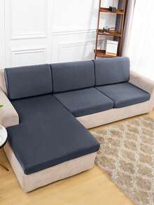 1 件纯色弹力牛奶丝沙发座垫套，防尘防污沙发套 - 藏蓝色 - 查看 2