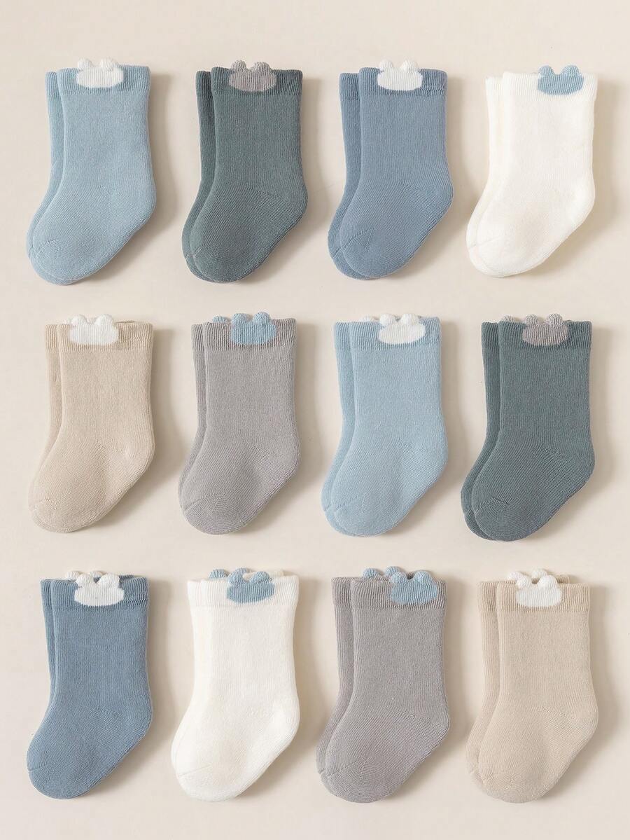 12 Pairs Baby Boys' High Quality Combed Cotton 3D Bear Design Soft & Skin-Friendly Thick Warm Socks - Multicolor - View 1