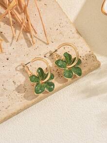 1 对时尚优雅油滴花吊坠耳环，休闲通勤派对珠宝礼物送给朋友 - 耳環 - 查看 7