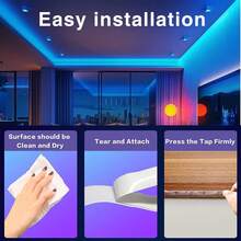 Tira de luz LED de 3 pies a 100 pies para decoración del hogar, equipada con control remoto de 44 teclas y control por aplicación, con temporizador y atenuación de color RGB sincronizada con música, adecuada para decoración de dormitorio, vacaciones, decoración de habitación, decoraciones de pared - luz policromática - Ver 8