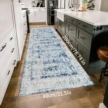 Vintage Washable Laundry Room Rug And Mat, Blue Non-Slip Long Runner, Indoor Long Mat, Distressed Style Entryway Doormat, Blue, MOREBES - Multicolor - View 15
