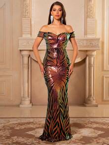 Romagic Vestido de Festa Elegante de Ombro Único Sem Mangas com Lantejoulas Brilhantes para Mulheres, Vestido de Formatura