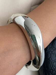 1pc/3pcs/Set Bohemian Geometric Arc Smooth Resin Cuff Bracelet, Luxurious Casual Party Women Couples Wedding Holiday Versatile Metal Jewelry Bracelet Gift (The Material And Color Of The Bracelet Are Subject To The Actual Product)