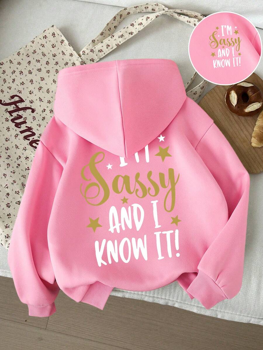 Toddler Girls' Letter Print Warm Hoodie Sweatshirt - Pink - View 1