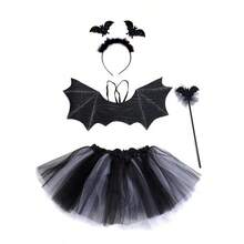 4 Stücke Halloween Kostüm Zubehör Set: Teufel Fledermaus Haarband, Spinnen Haarband, Zauberstab, Flügel, Tüll Tüllrock mit Futter, geeignet für Halloween, Tag der Toten, Karnevals Party