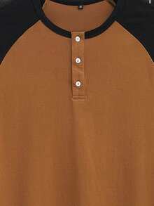 GRDR Autumn Men's Colorblock Button Design Raglan Long Sleeve T-Shirt - Camel - View 7