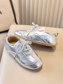 1 Pair 2025 New Multi-Color Children's Casual Shoes, Lace-Up Design, Suede-Like Texture, Boys/Girls Fashion Soft Bottom Sneakers