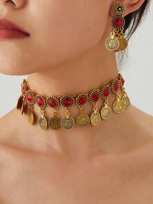 3pcs/Set Bohemian Style Jewelry Set,Peacock Charm Necklace & Square Rhinestone Earrings Suitable For Women's Parties,Daily Wear,Wedding Season Jewelry Accessories