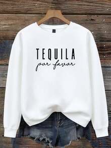 Women's Sweatshirt Print Tequila Por Favor Party Funny Adult Drinking Cinco De Mayo T-Shirt Stretched Graphic Versatile Female Print Round Neck Short Sleeve Streetwear Top For Everyday Wear Summer Soft Slightly Women Casual Stylish T-Shirt For Women Casual Unisex Comfortable - 白色 - 查看 3