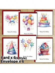 6 طقم بطاقات عيد ميلاد ملونة بألوان نمط مائية مع مغلفات، بطاقات ملاحظات فارغة لعيد الميلاد بكميات كبيرة للعائلة والأصدقاء والزملاء