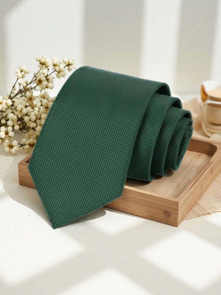 1pc Slim Plaid Solid Color Necktie, High-End Fashion
