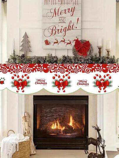 1 pezzo Sciarpa camino natalizio - Motivo di bastoncini di zucchero, lecca-lecca, Buon Natale - Decorazione natalizia rossa, verde, oro per il camino, sciarpa festiva, decorazione camino natalizia, copri camino, runner da tavolo, adatto per decorare il camino, la porta, la finestra della casa durante le vacanze invernali, decorazione natalizia, appendere all'esterno