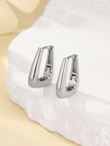 1 Pair Minimalist Square Copper Hoop Earrings, Elegant Understated Style, Suitable For Women's Daily Wear