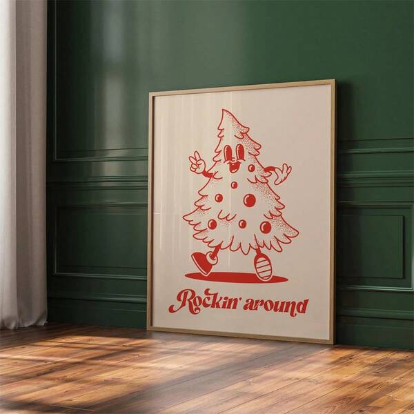 1 قطعة طباعة عيد الميلاد القديمة بدون إطار، موسيقى الروك أند رول، ديكور جدار عيد الميلاد، زينة عيد الميلاد الحمراء، ملصق عطلة، فن عيد الميلاد للأطفال، عيد الميلاد الفريد