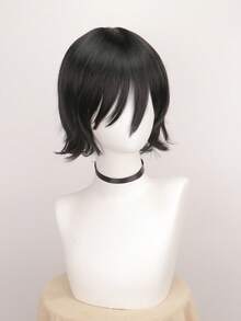 Parrucca nera da anime con frangia - resistente al calore, stile corto e dritto per cosplay e uso quotidiano