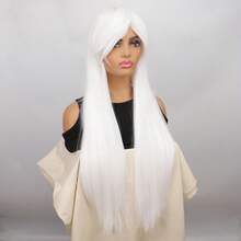 Parrucca sintetica bianca dritta con frangia per costumi di Ognissanti e cosplay di anime - lunga e dall'aspetto naturale
