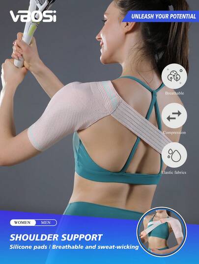 VBOSI 1 pieza Soporte ajustable para el hombro izquierdo o derecho para mujeres y hombres con acolchado de silicona desmontable - Manga de compresión para la articulación del hombro para deportes y uso diario