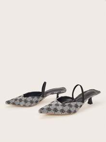 Nuevos tacones de gatito de punta cerrada con estampado floral cómodos - Negro y gris - Ver 3
