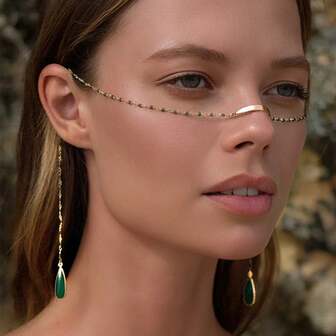 Bohemian Style Gold Face Chain, Rave Jewelry, Burning Man Accessory, Bridal Boho Nose Chain, Witch Mask, Dark Fairy Jewelry