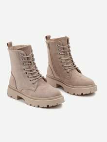 Bốt đế Chunky Lug dành cho nữ - Bốt cổ thấp ấm áp mùa đông thông thường - Màu Khaki - Xem 5