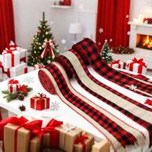 3 Rolls, Red-Toned Plaid Ribbon Christmas-Themed Red-And-Black Plaid Pattern Perfect For Gift Boxes, Staircases, Doors And Windows, Christmas Tree Decorations, And Craft Embellishments Home Decor Christmas Decorations Room Decor Winter