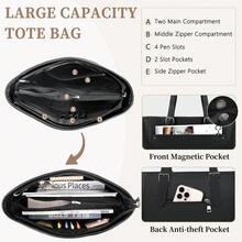 NEWHEY Tote Bags For Women With Zipper PU Leather Work Tote Bags Large Capacity Tote Bag Shoulder Purse Bag For College Work Travel