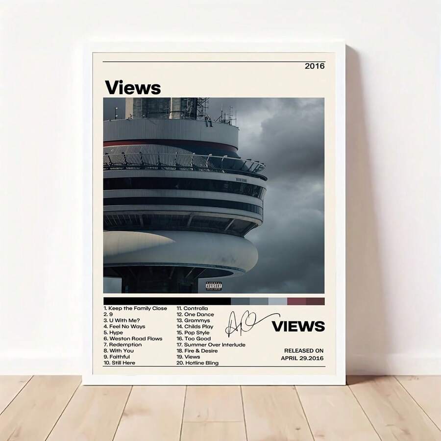 1pc Vintage Canvas Posters, Drake Views Musical Album, Modern Song Art, Rock Band, For Room Aesthetic ,Home Decoration, Gift For Living Room, Wall Art Decor, For Living Room, Bedroom, Bar Wall Decor, Waterproof Painting, Print, Artwork, No Frame - Multicolor - View 1