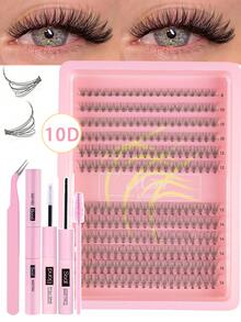 168片D型卷翘自然睫毛嫁接套装，168片睫毛簇套装，精致睫毛嫁接，9-12毫米单根睫毛，包含睫毛胶水和睫毛嫁接镊子，DIY睫毛嫁接套装，睫毛，假睫毛 - 黑色 - 查看 11