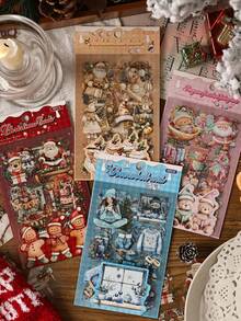 6 pegatinas planas, serie de villancicos nocturnos de nieve, pegatinas decorativas de bricolaje con tema de ilustración navideña para scrapbooking