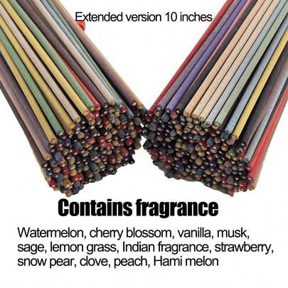 24/63/178/366pcs Mixed Scented Wooden Sticks - Watermelon, Cherry Blossom, Vanilla, Musk, Sage, Lemongrass, Incense, Strawberry, Snow Pear, Clove, Peach, Cantaloupe. Expandable Size, Bulk Wholesale, Suitable For Home And Outdoor Use, Holiday Fragrance | Decorative Scented Sticks | Scented Wooden Sticks For Home