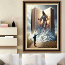 Pintura de diamantes 5D redonda, figura religiosa retrato de Jesús, pintura de diamantes DIY para adultos, kit de pintura de diamantes acrílicos para decoración de pared del hogar