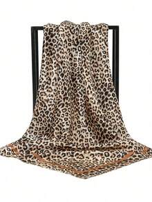 1条女士2025时尚复古豹纹90*90头巾，休闲百搭，柔软亲肤，适合所有季节，多功能头巾 - 01-卡其 - 查看 13