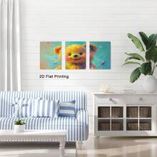 3pcs 30*40cm(12x16inch) Art Decor Square Canvas Wall Art With Framed Doodle Bear Art Deco Classic Retro Style For Home Office Bathroom Living Room Bedroom Decor.Stretched And Framed Ready To Hang. - 白色 - 查看 4