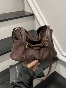 Bolso de ante para debajo del brazo para mujeres, nueva bolsa de mano estilo retro americano de otoño/invierno, bolso de hombro y bolso minimalista para chicas